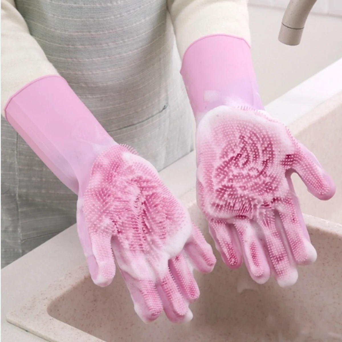 Silicone Kitchen Hand Gloves (2 pcs) - High Quality 1 জোড়া